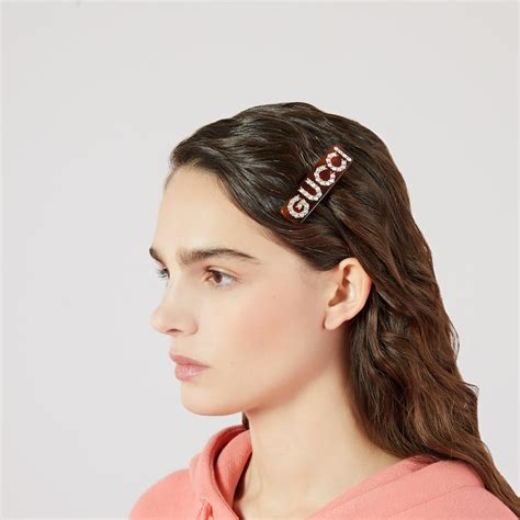 Tortoiseshell Resin Crystal Gucci Single Hair Barrette With 